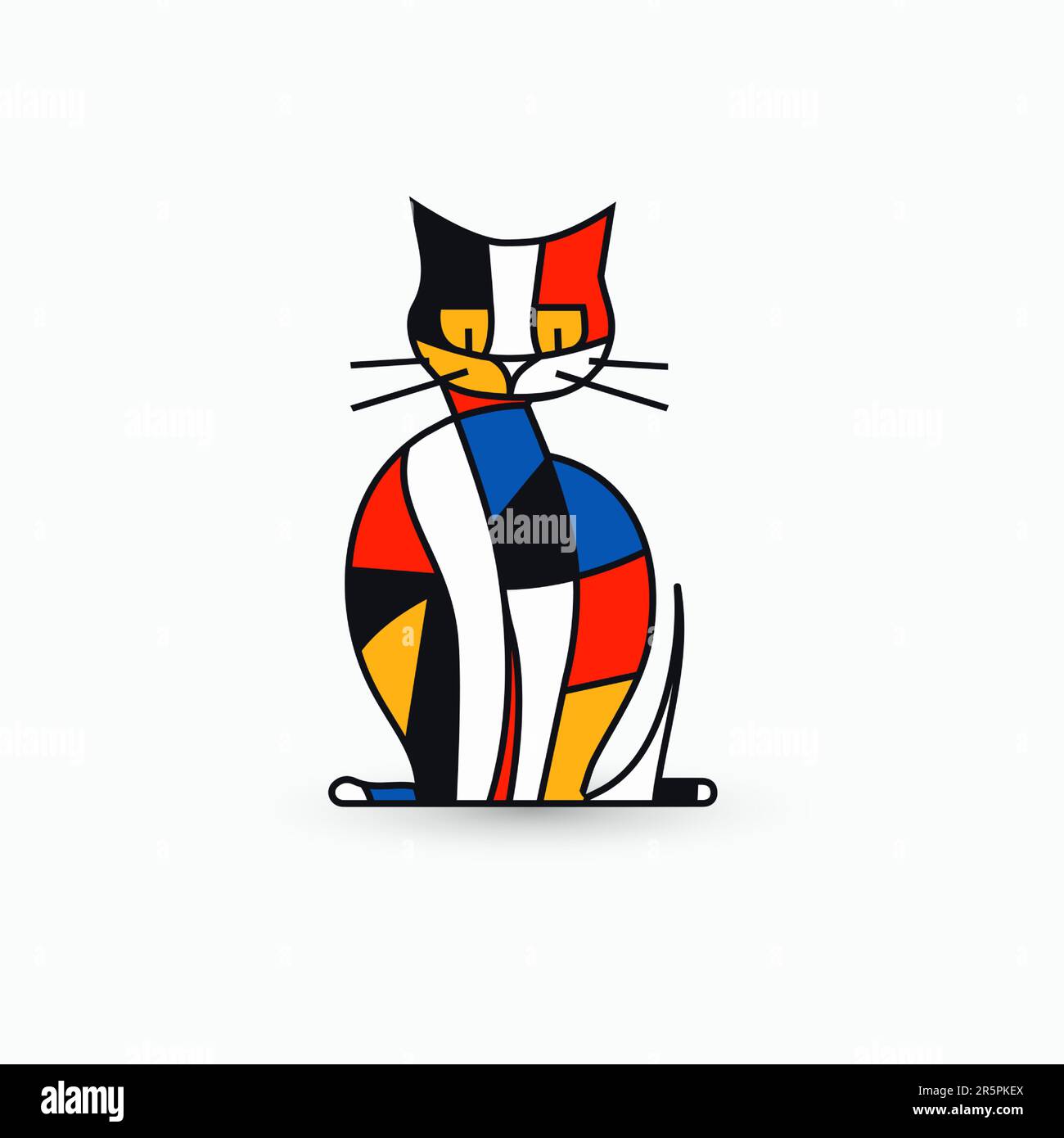 Vibrant abstract cat logo set in De Stijl style. Modern, flat design