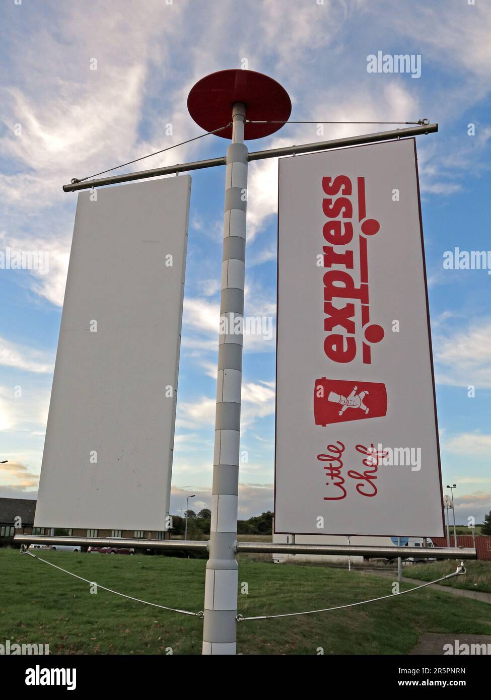 Failed brands and branding - Little Chef Express sign 2013, fast food on M5 Motorway services, Gloucestershire, England, UK Stock Photo