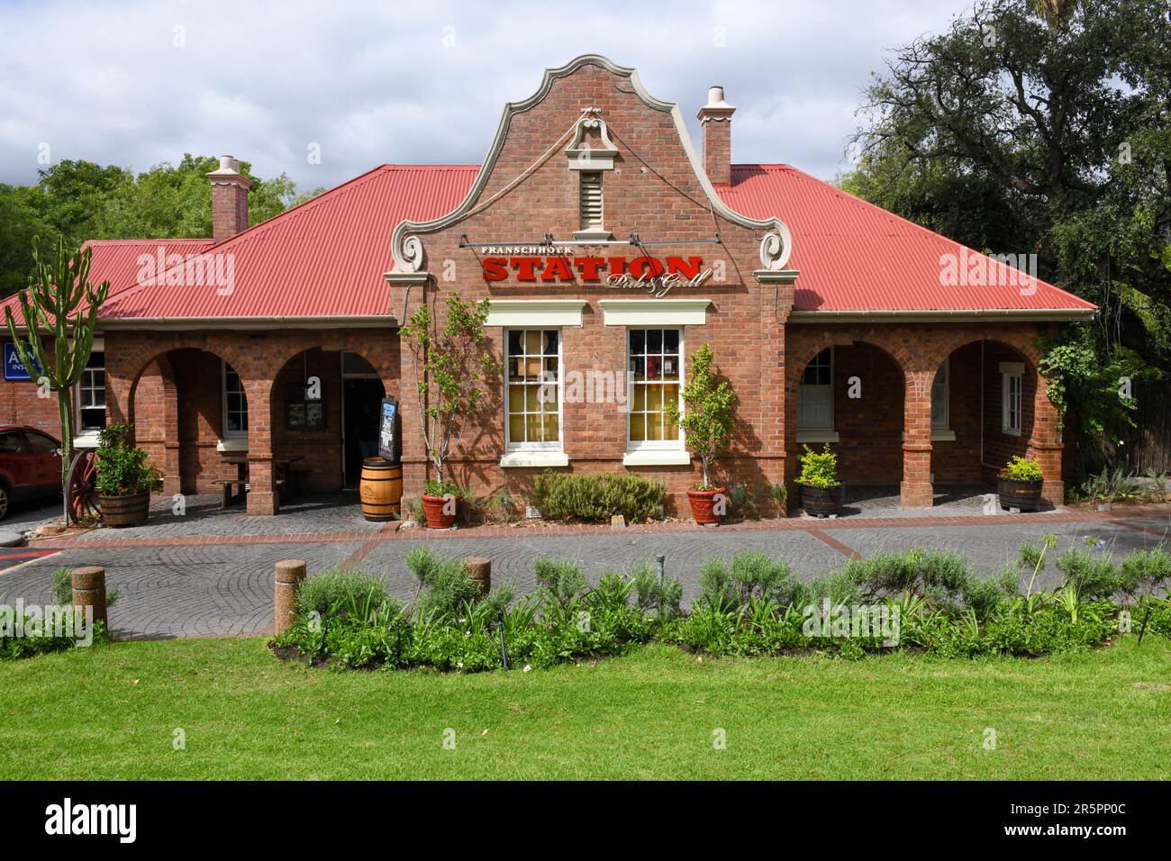 Franschhoek, South Africa - 1 February 2023: colonial building of Franschhoek on South Africa Stock Photo
