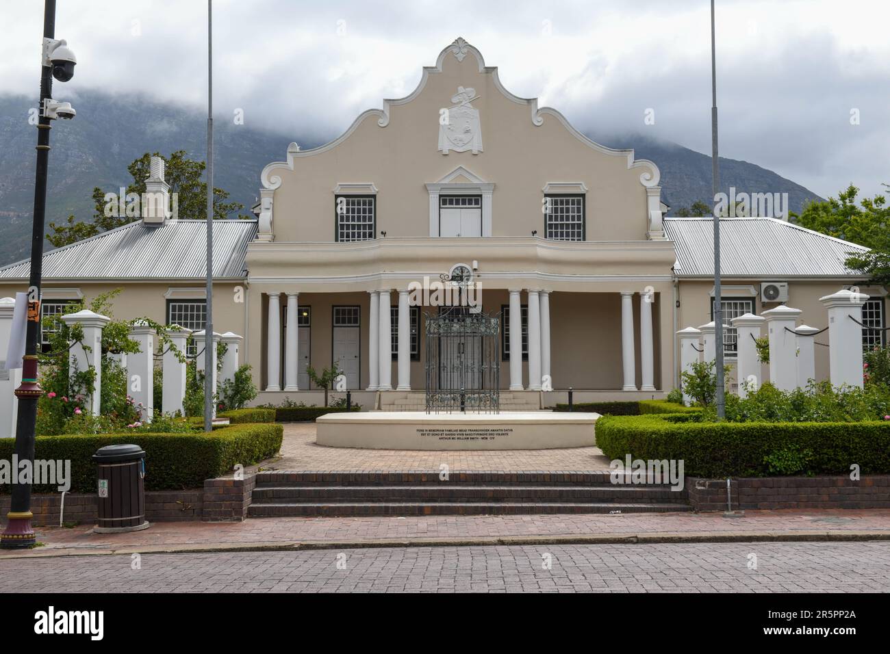Franschhoek, South Africa - 1 February 2023: colonial building of Franschhoek on South Africa Stock Photo