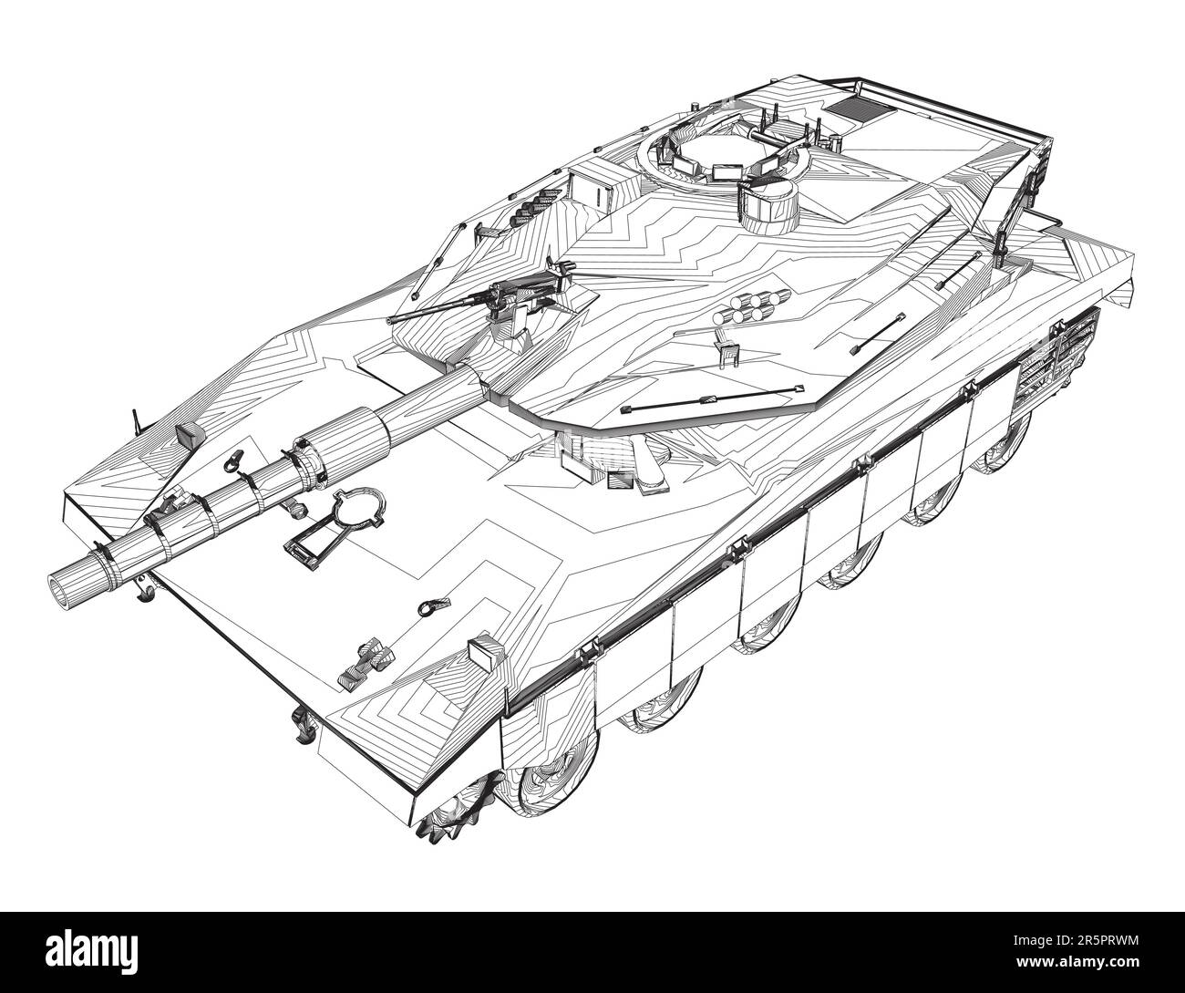 Isolated vector image for military concepts. Military tank. Military equipment. Blueprint of