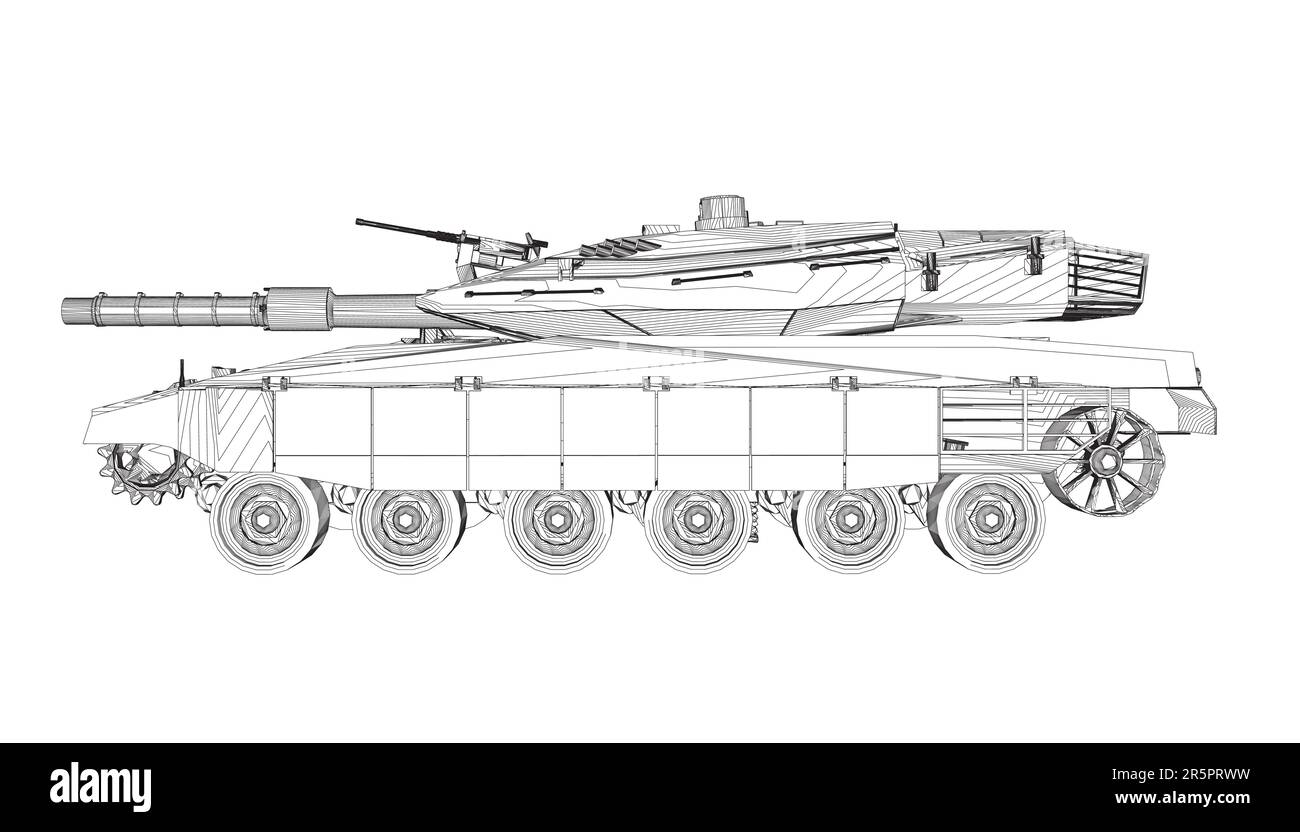 Isolated vector image for military concepts. Military tank. Military equipment. Blueprint of