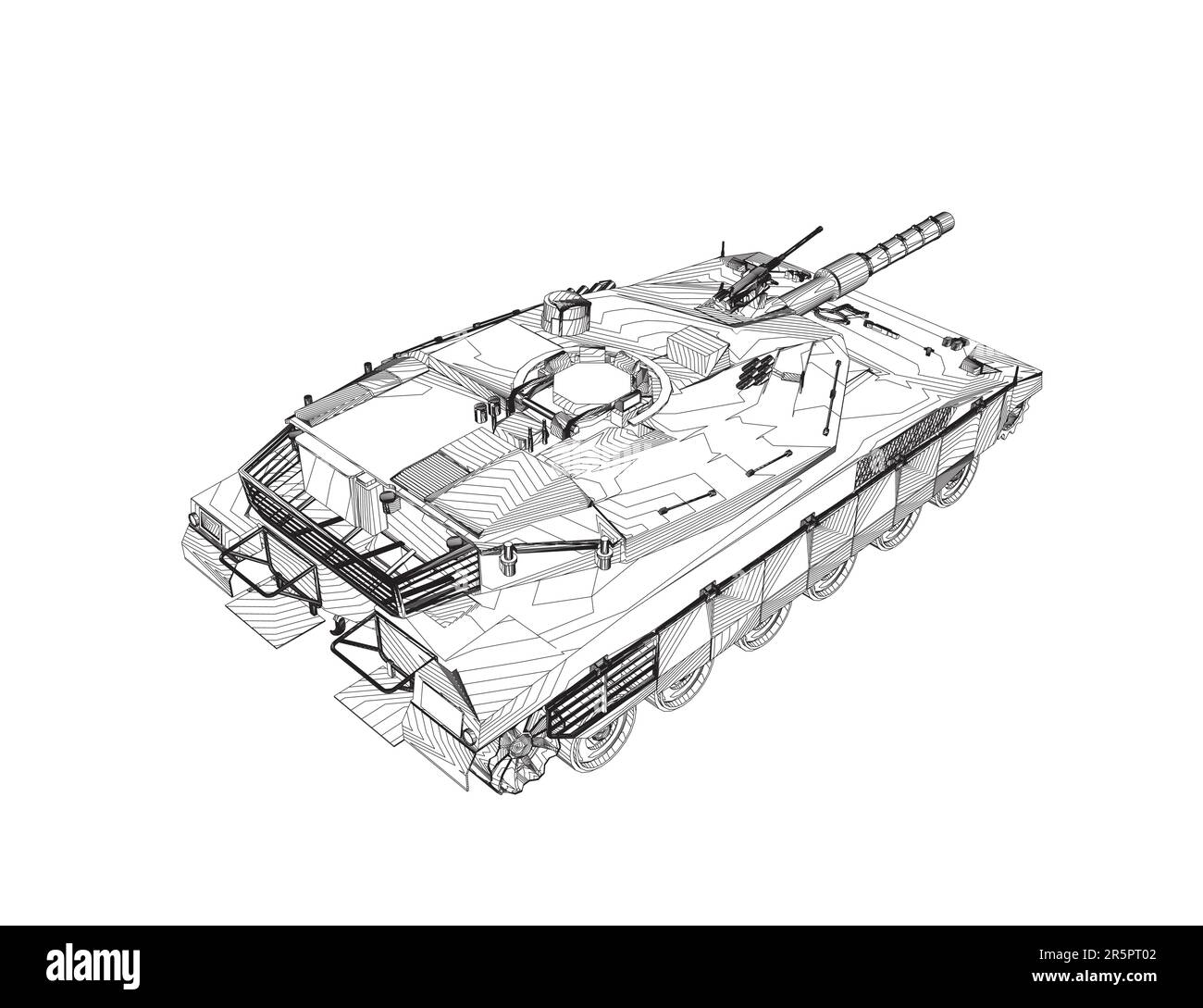 Isolated vector image for military concepts. Military tank. Military equipment. Blueprint of