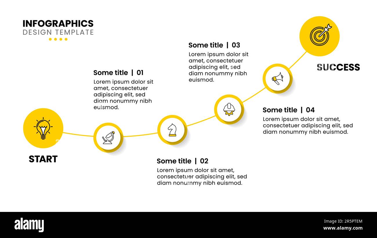 Infographic template with icons and 4 options or steps. Yellow line ...