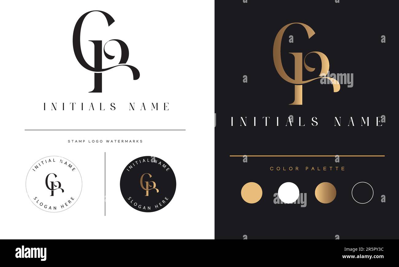 Luxury CP or PC Initial Monogram Text Letter Logo Design Stock Vector