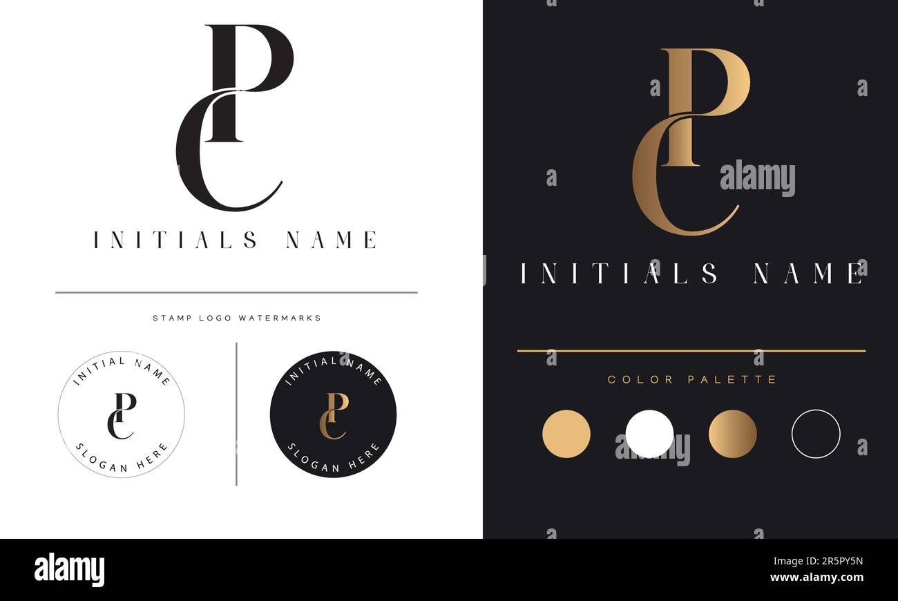 Luxury CP or PC Initial Monogram Text Letter Logo Design Stock Vector