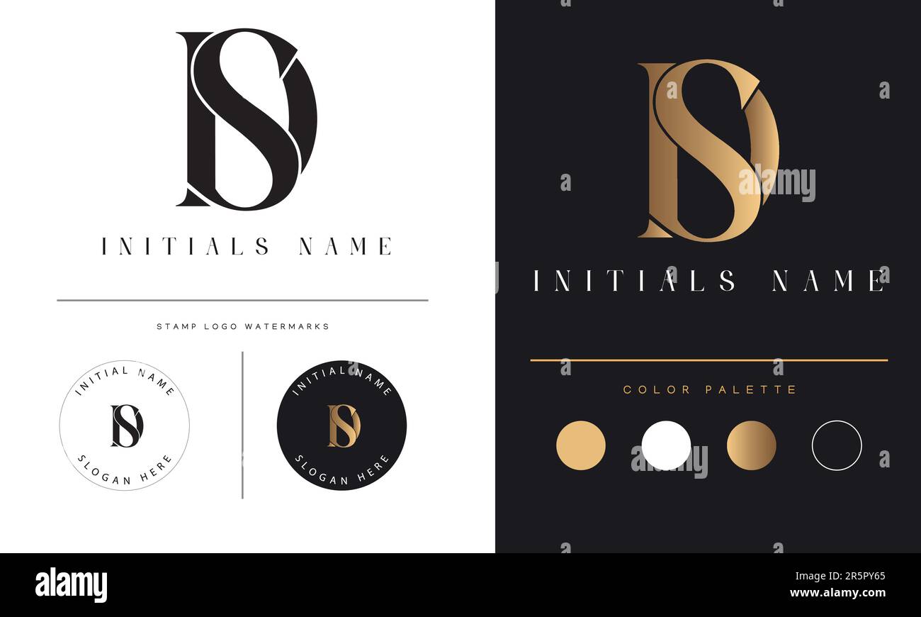 Luxury SD or DS Initial Monogram Text Letter Logo Design Stock Vector