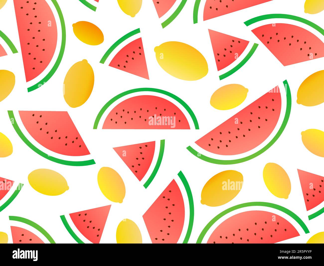 Seamless pattern with watermelon slices and lemons, gradient colors ...