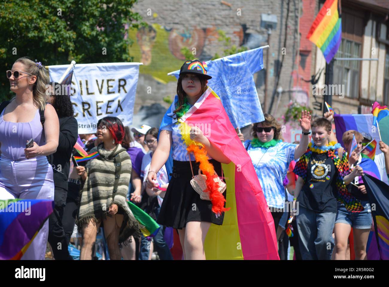 Young people taking part in the annual Pride Parade in Buffalo, New York. Stock Photo
