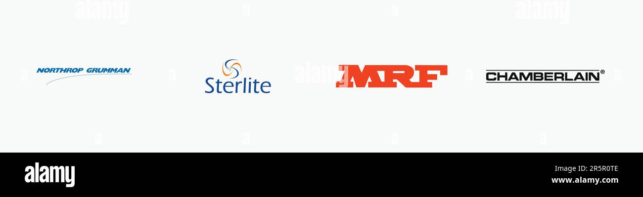 STERLITE OPTICAL TECHNOLOGIES logo, NORTHROP GRUMMAN logo, MADRAS RUBBER FACTORY Logo, CHAMBERLAIN Logo, Editorial vector logo on white paper. Stock Vector