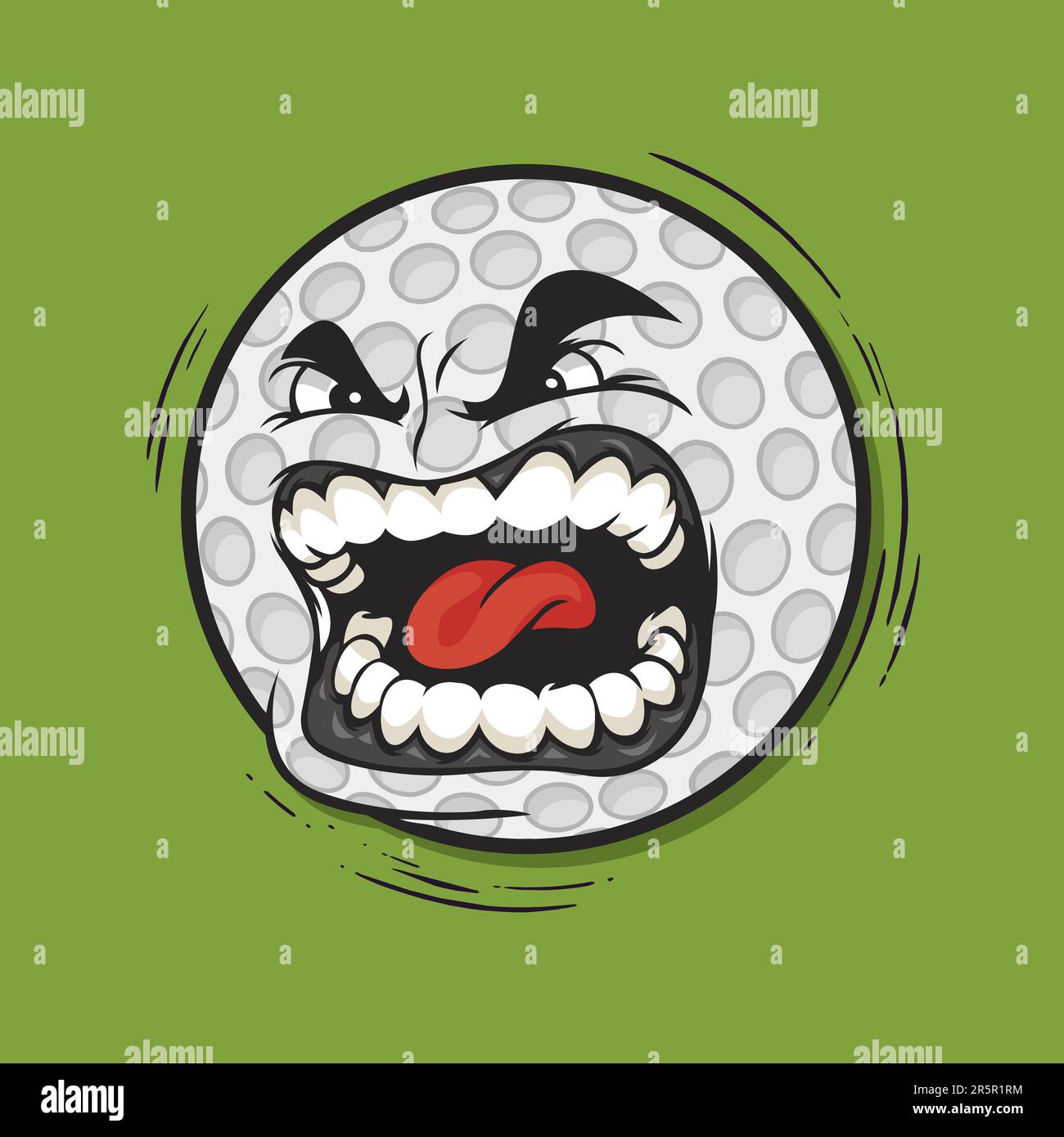 An angry mean looking golf ball sports cartoon mascot character Stock