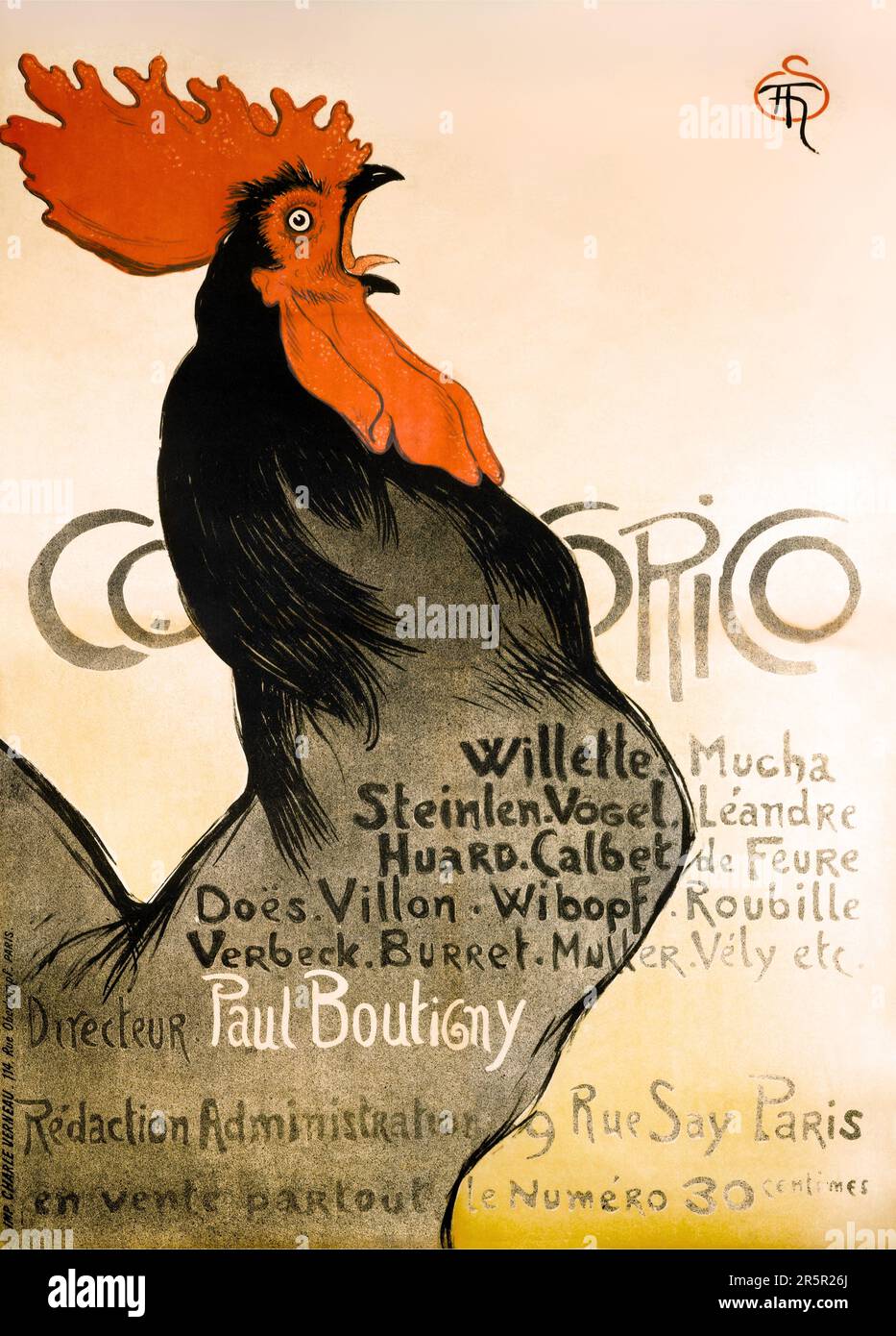 Cocorico by Theophile-Alexandre Steinlen & Charles Verneau Vintage Art Poster Advertising French Magazine Cover Stock Photo