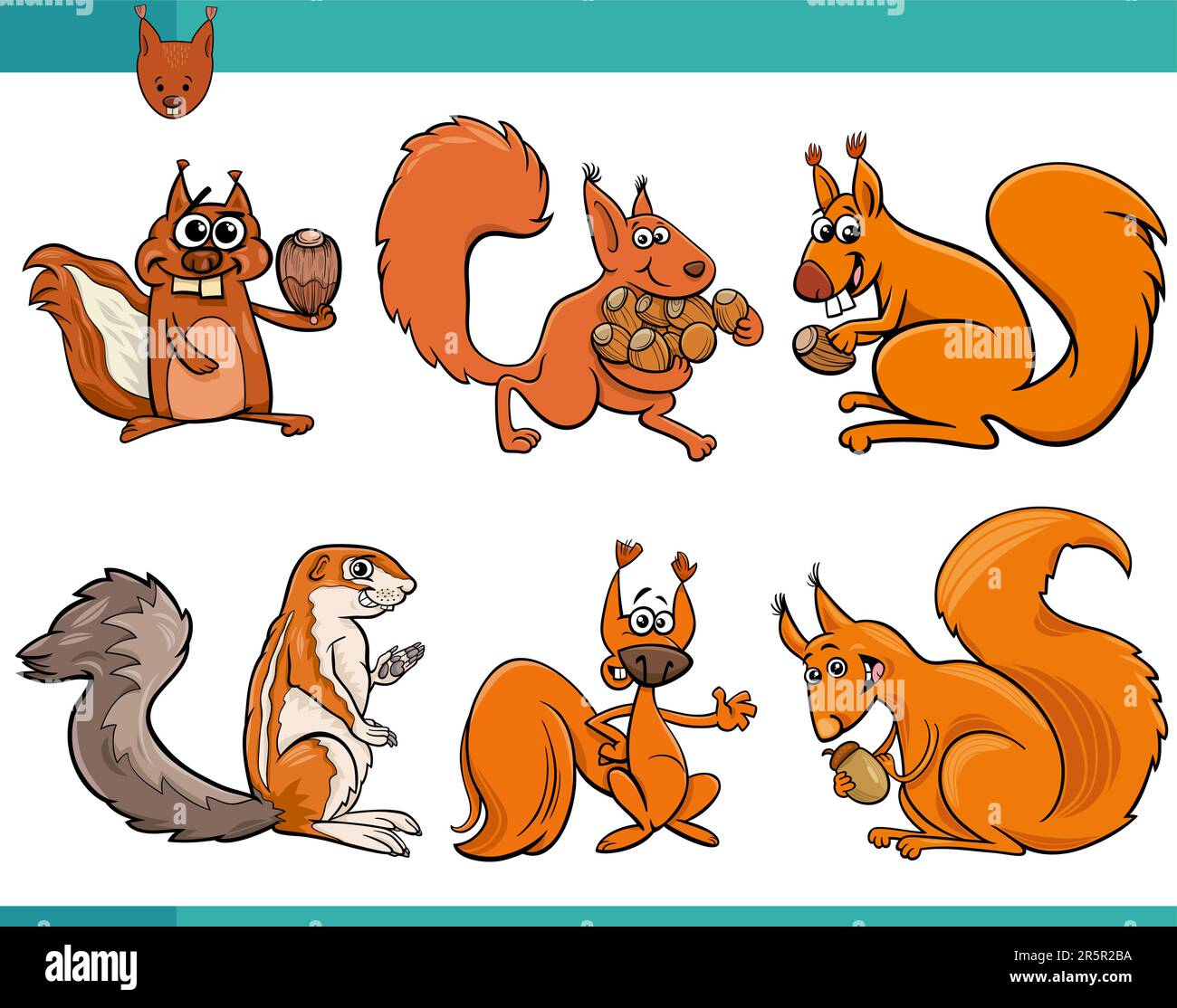 Cartoon illustration of funny squirrels comic animal characters set