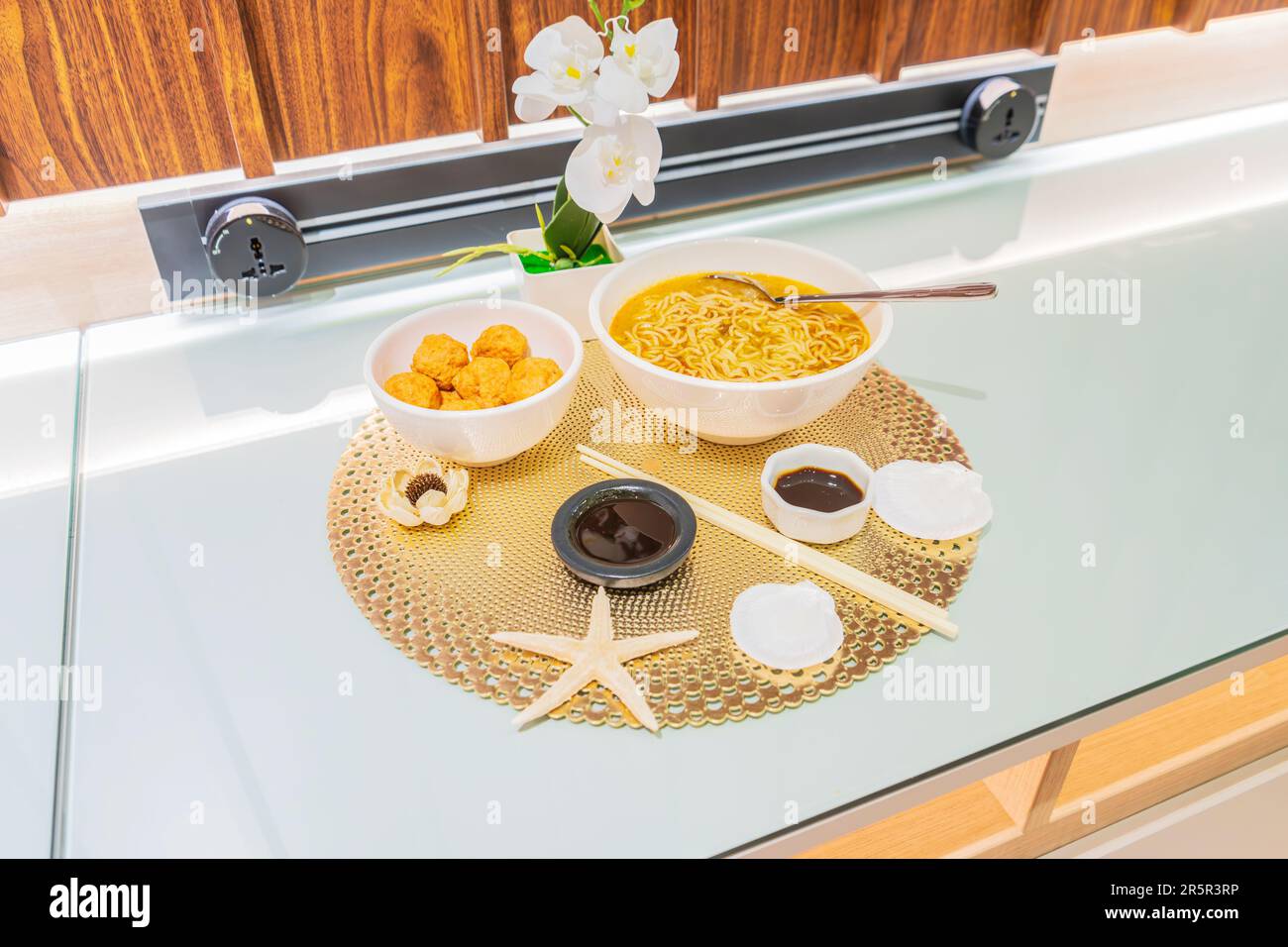 The "Bowl of Ceramic Delights Instant Noodles, Crispy Tofu, and