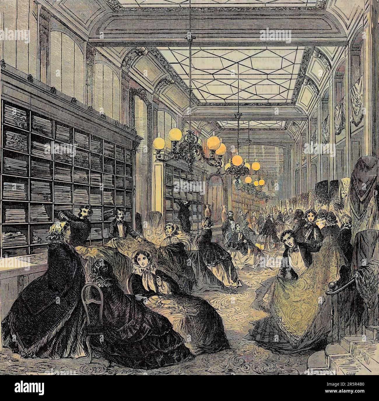 Magasin de Cachemire a Paris au 19eme siecle - The cashmere stores in the Les magasins du Louvre, Paris, France, 1858 Stock Photo