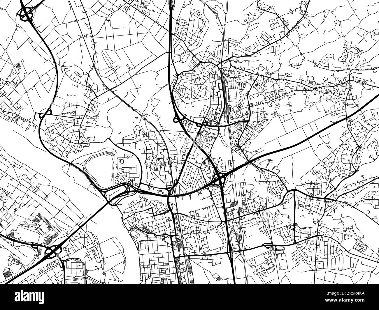 Road map of the city of Leverkusen in Germany on a white background