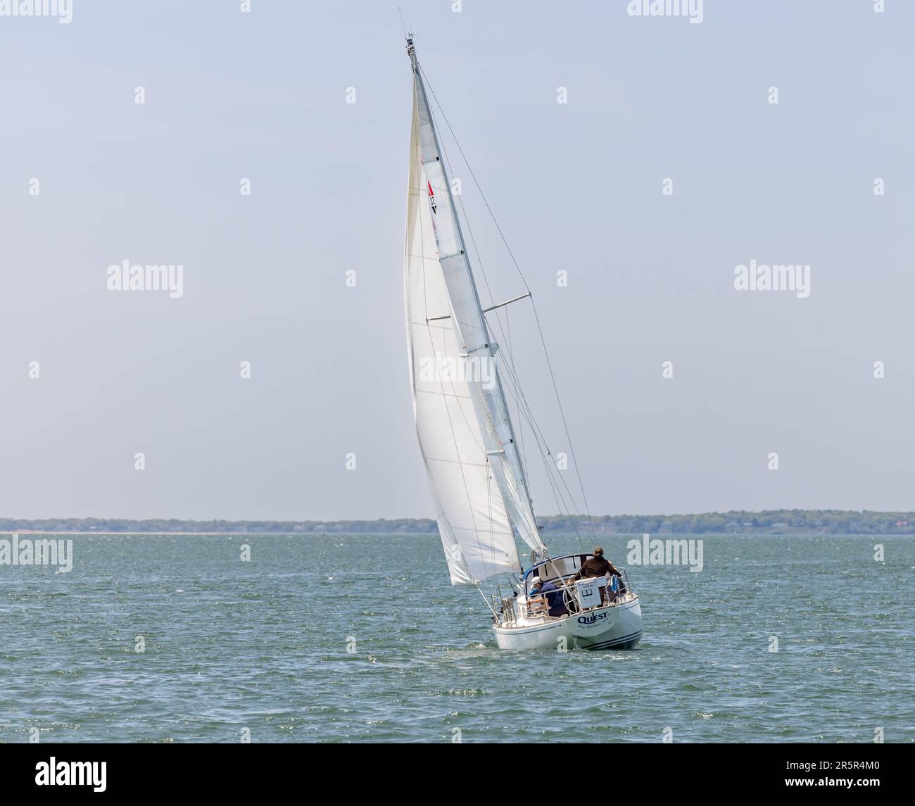 Sail boat, quest under sail off shelter island, ny Stock Photo
