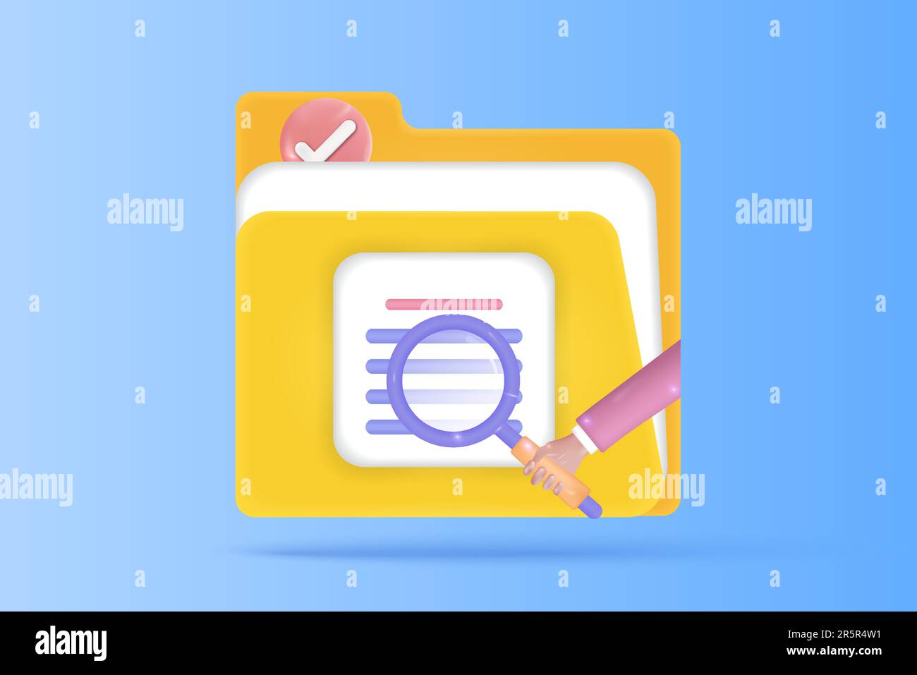 3d searching concept of todo database list management. Searching magnifying, file manager, todo list, safety check mark. 3d vector render with Blue ba Stock Vector