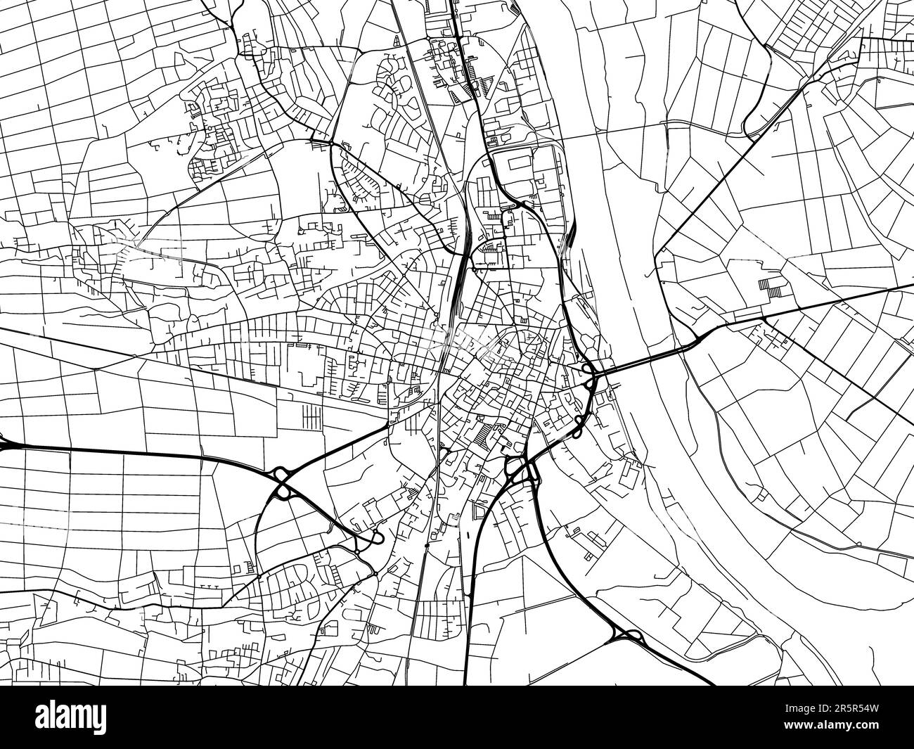 Road map of the city of Worms in Germany on a white background Stock
