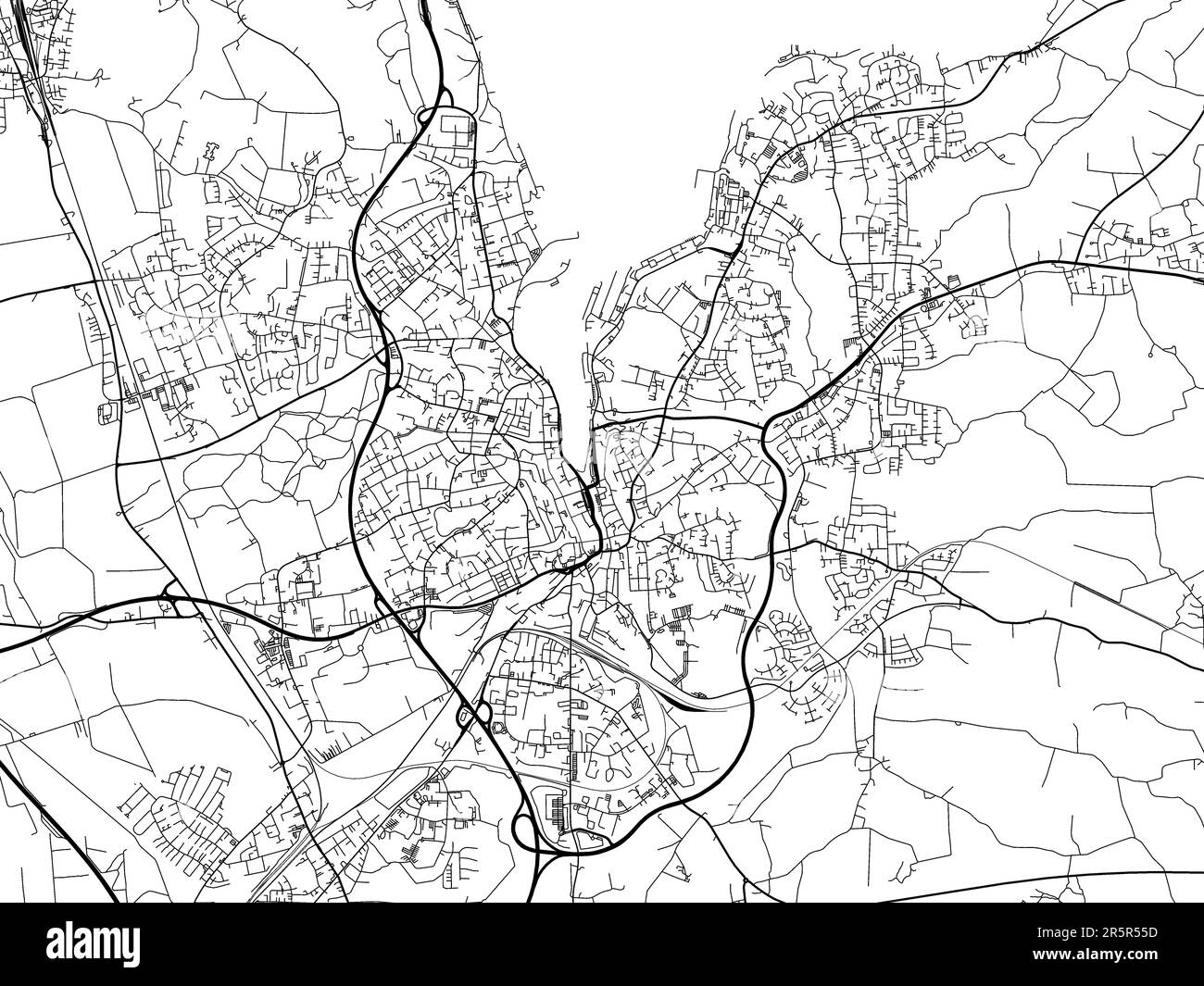 Road map of the city of Flensburg in Germany on a white background