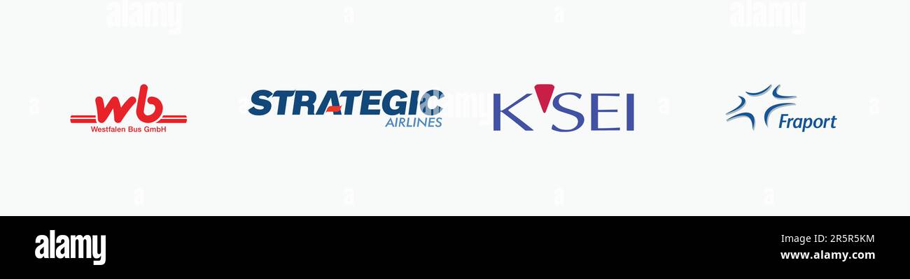 WESTFALENBUS logo, FRAPORT logo, KEISEI Logo, STRATEGIC AIRLINES Logo, Editorial vector logo on white paper. Stock Vector