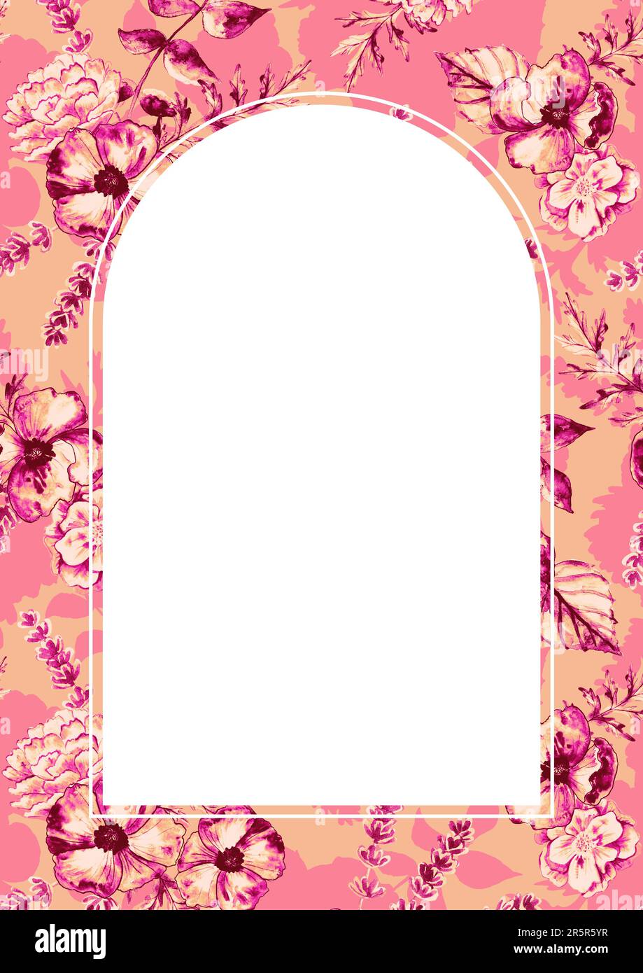 Rectangular A4 template for text with pink flowers. Frame or border with  floral motifs. Illustration for romantic pretty wedding invitation,  greeting Stock Photo - Alamy