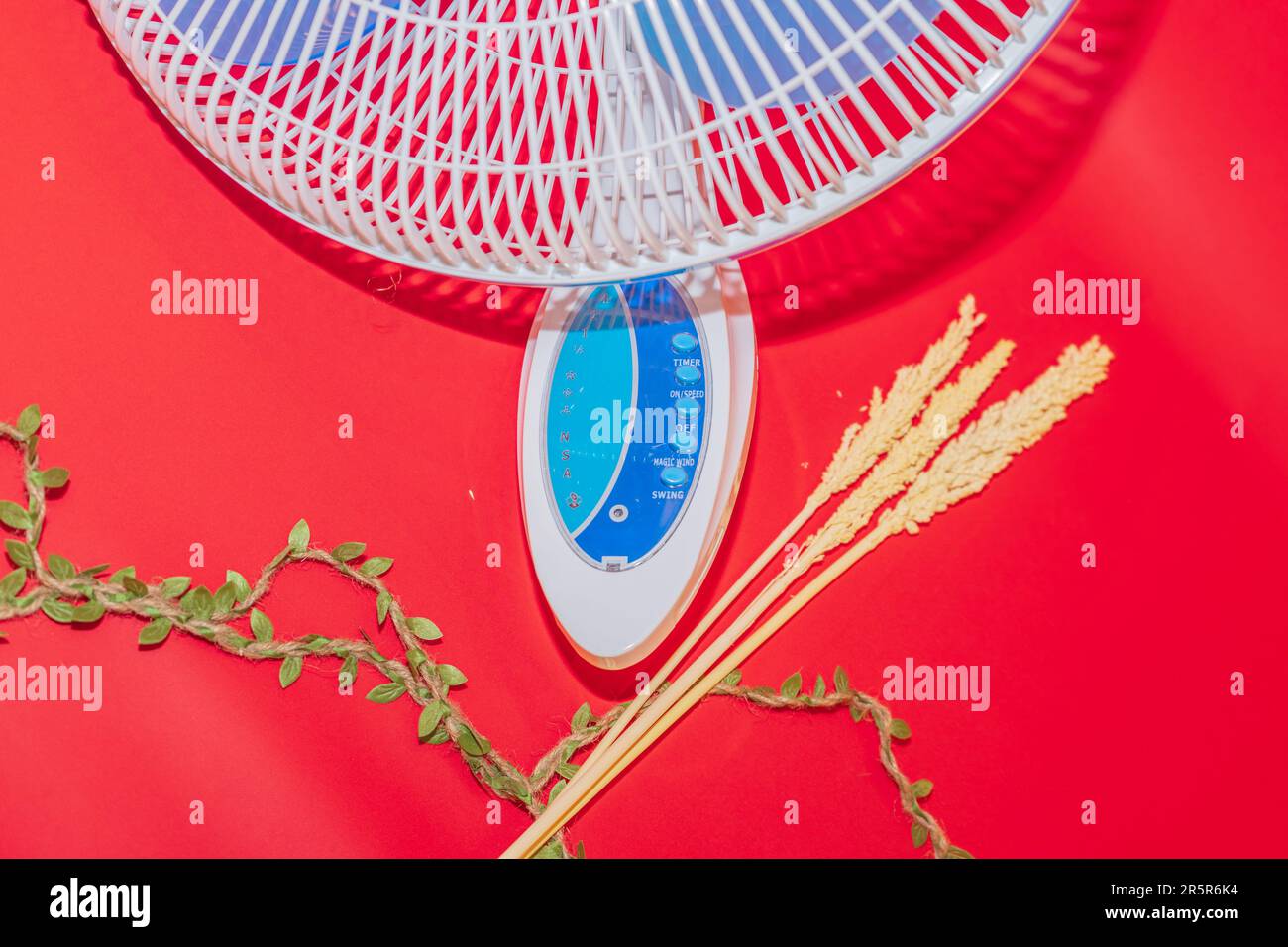 The Blue and White Wall-Mounted Fan is a versatile and practical solution for your cooling needs. Stock Photo