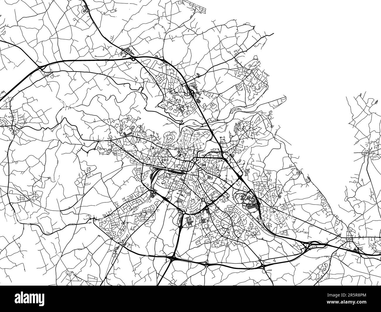 Road map of the city of SaintBrieuc in France on a white background