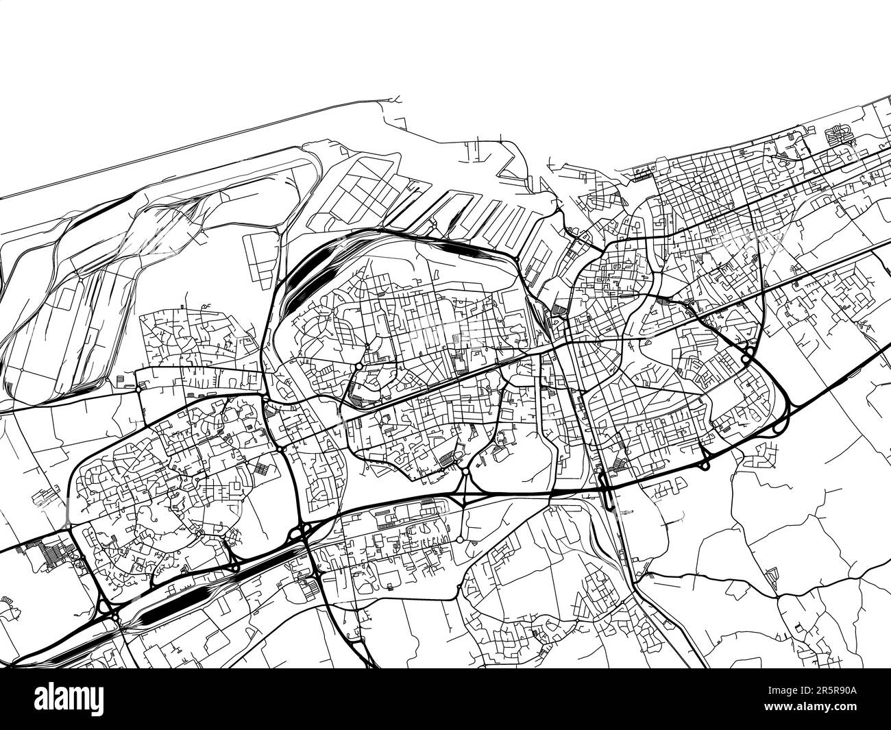 Road map of the city of Dunkirk in France on a white background Stock