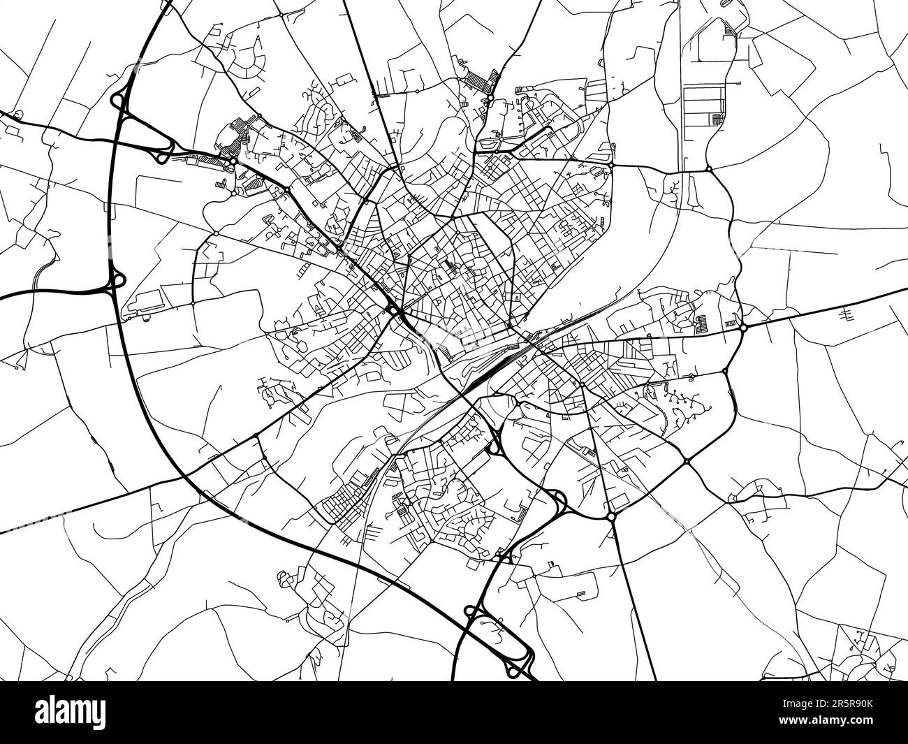 Road map of the city of Saint-Quentin in France on a white background ...