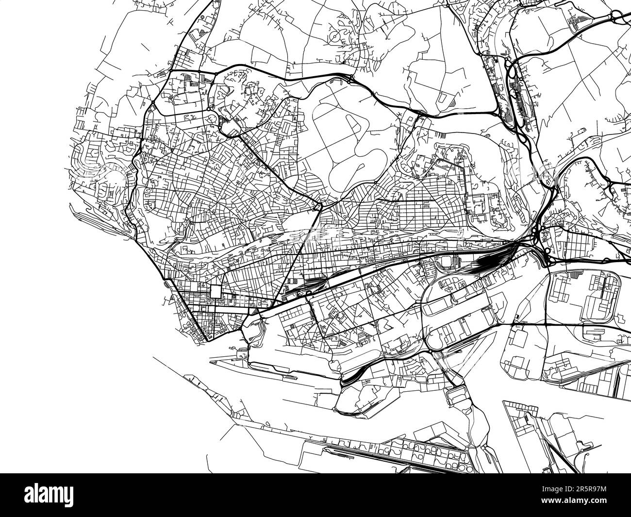 Road map of the city of  Le Havre in France on a white background. Stock Photo