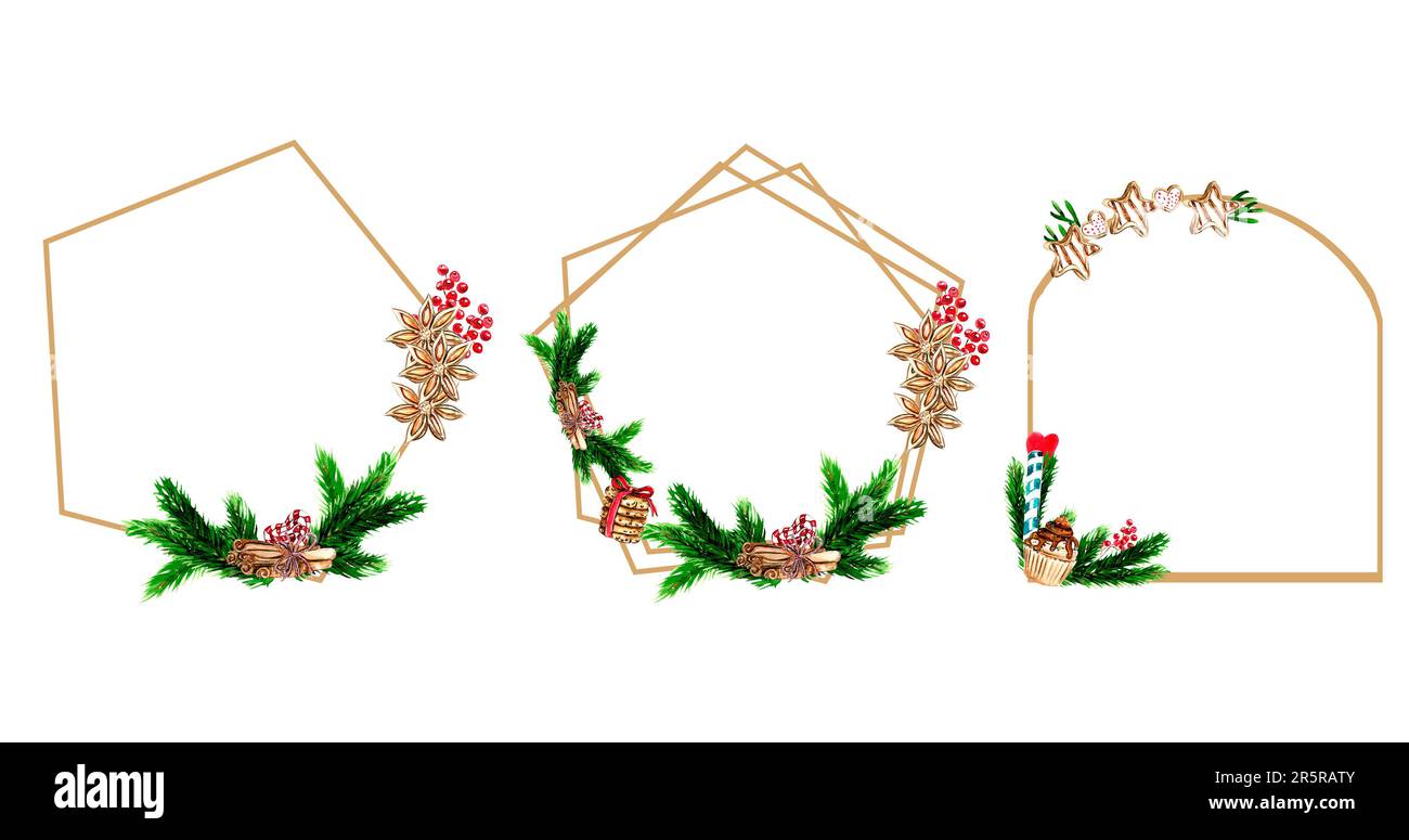 Christmas frame with fir branches Watercolor hand drawn illustration ...