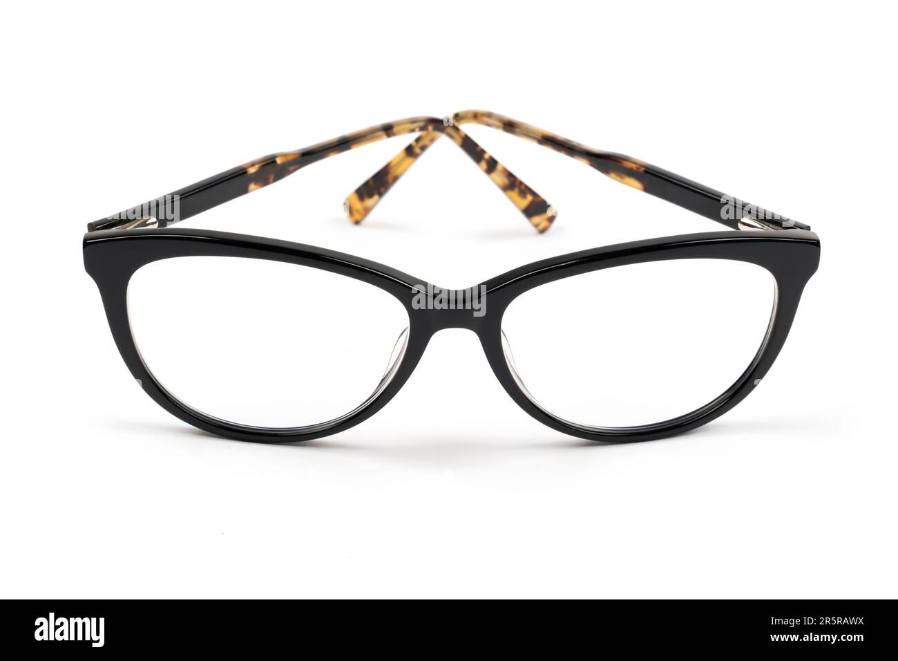 Glasses with black and tortoiseshell frames isolated on a white background Stock Photo