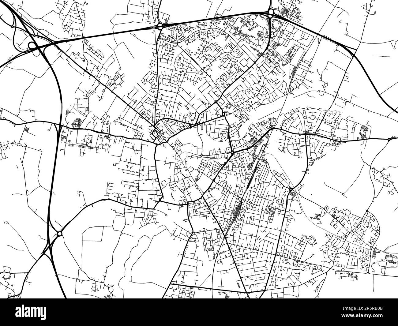 Road map of the city of Cambridge in the United Kingdom on a white