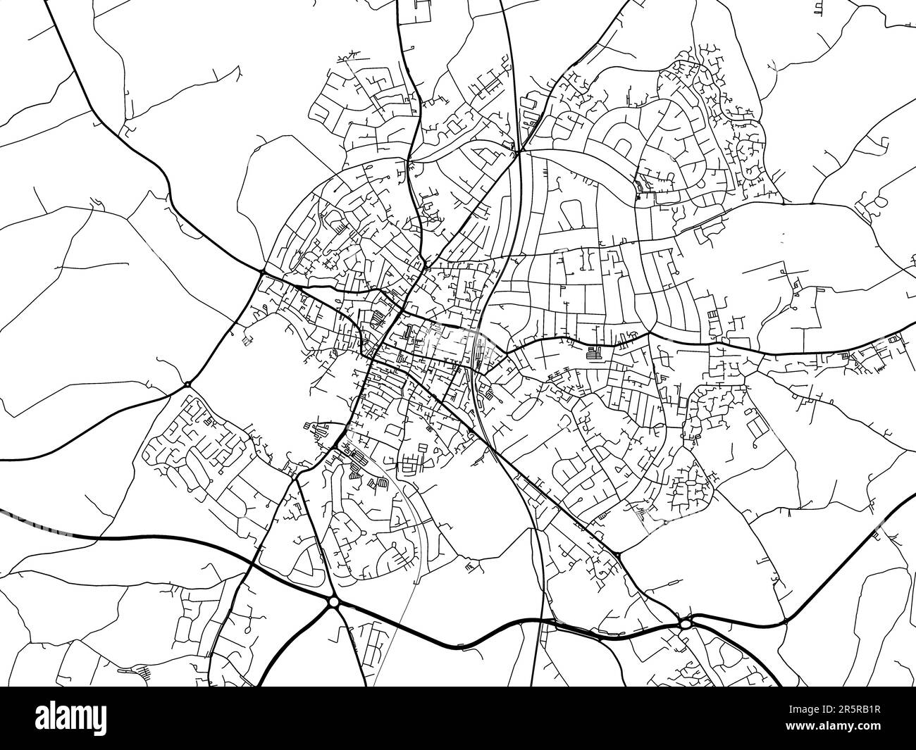 Road map of the city of St Albans in the United Kingdom on a white