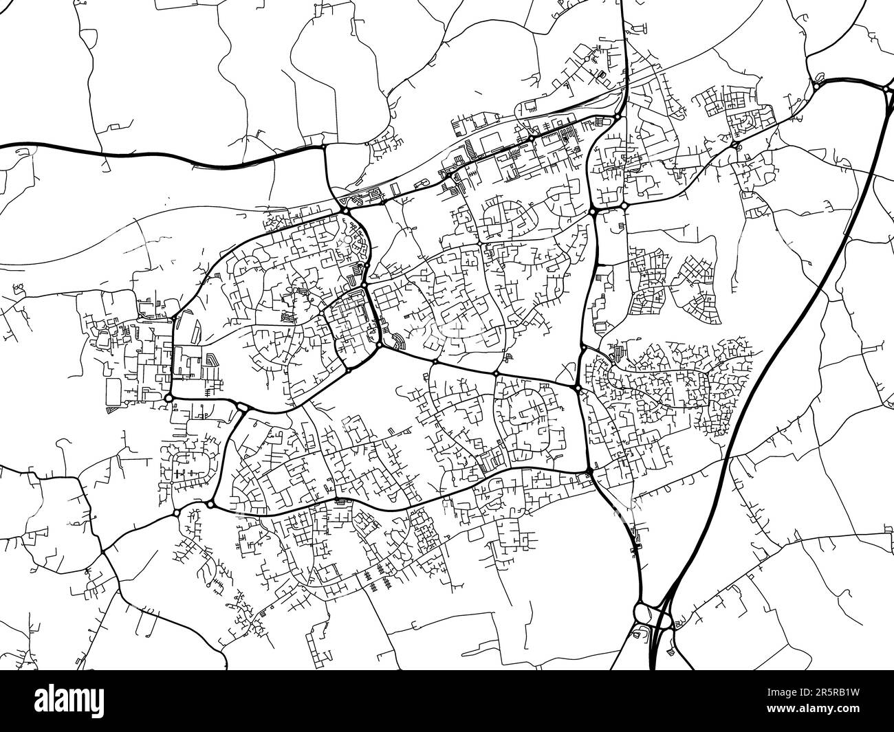 Road map of the city of Harlow in the United Kingdom on a white