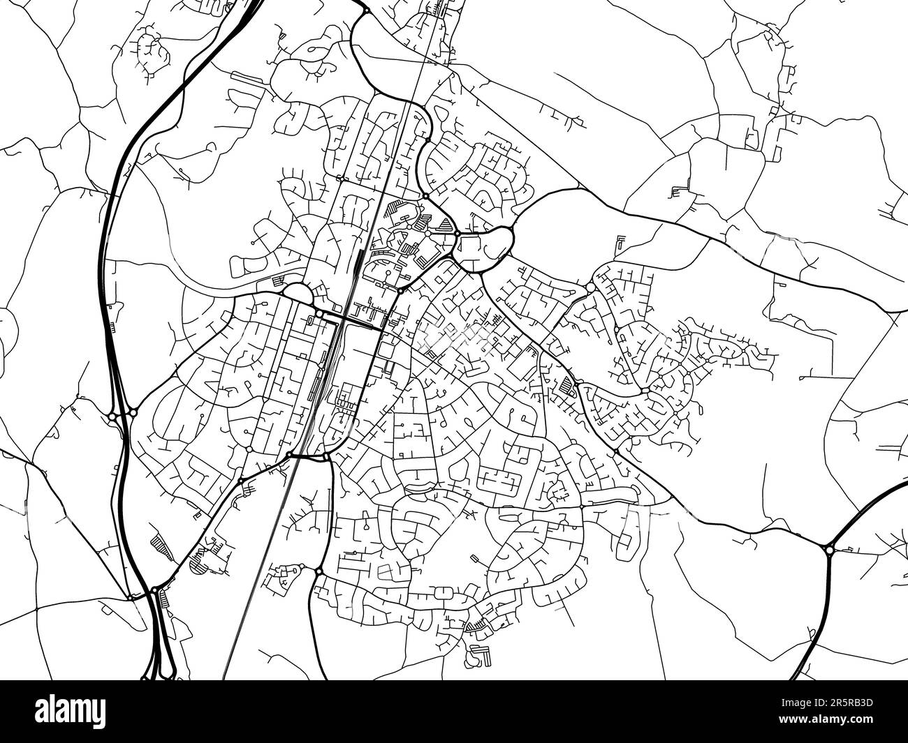 Road map of the city of  Welwyn Garden City in the United Kingdom on a white background. Stock Photo