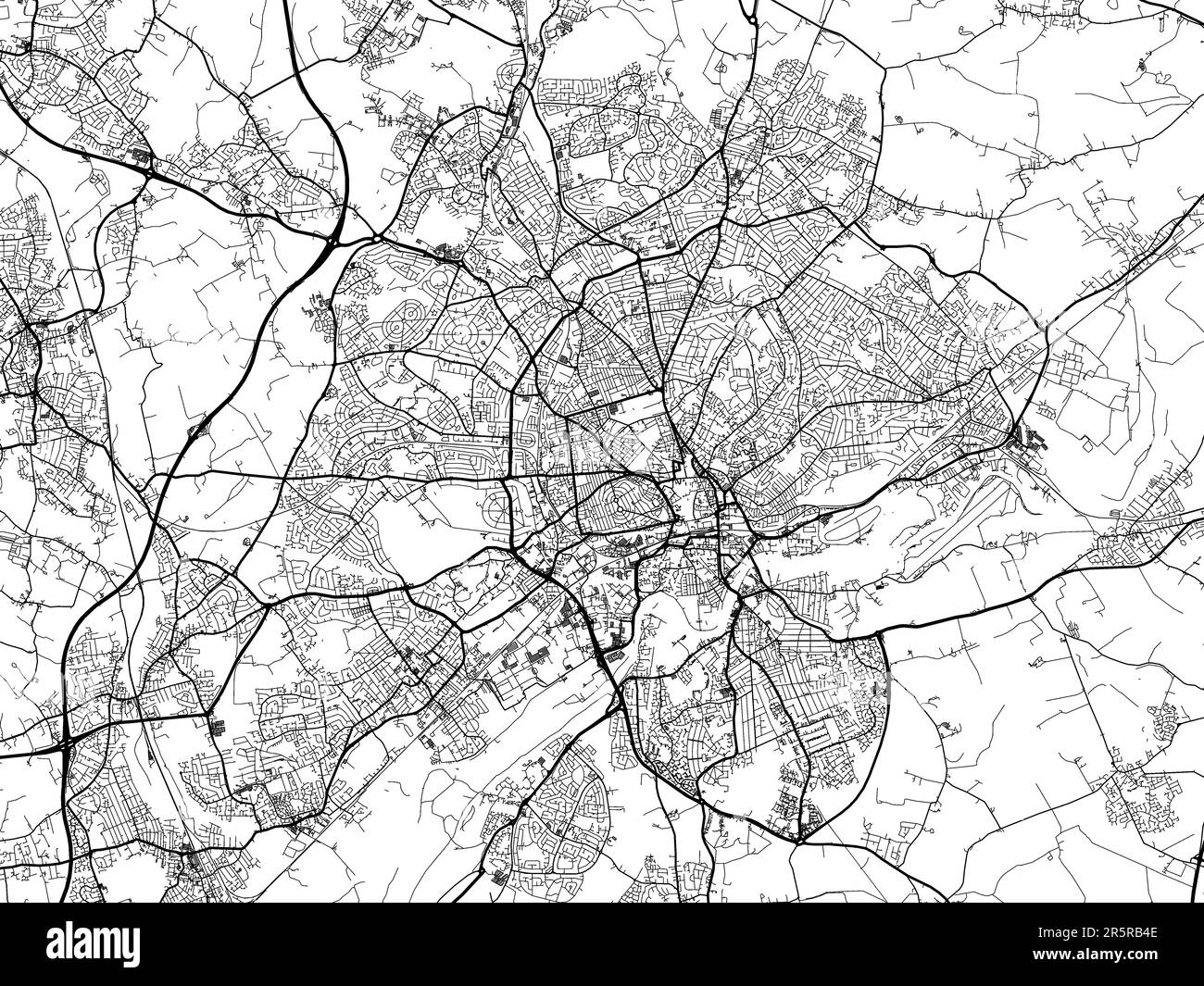 Road map of the city of  Nottingham in the United Kingdom on a white background. Stock Photo
