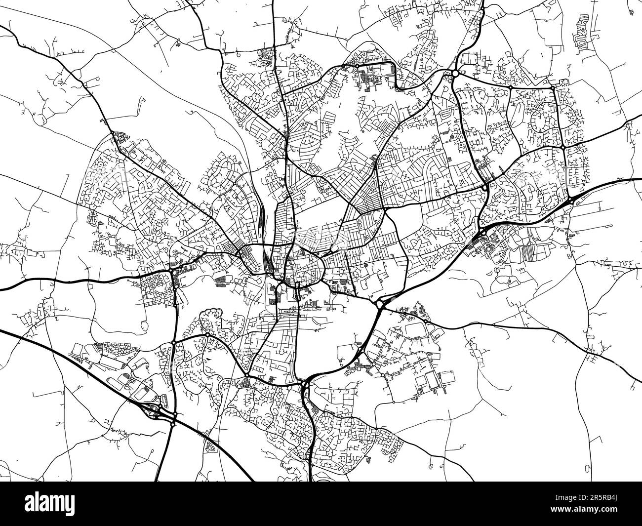 Road map of the city of Northampton in the United Kingdom on a white