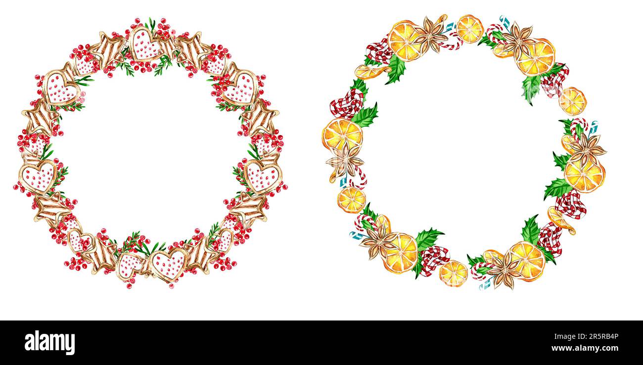 Christmas wreath with fir branches. Watercolor hand drawn illustration ...