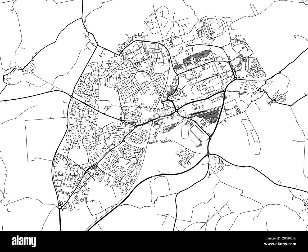Road map of the city of Corby in the United Kingdom on a white