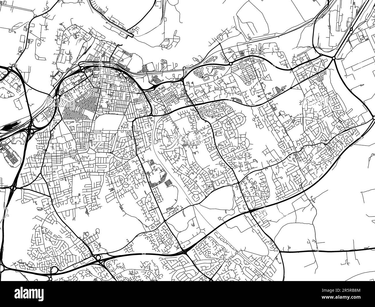 Road map of the city of Middlesbrough in the United Kingdom on a white ...