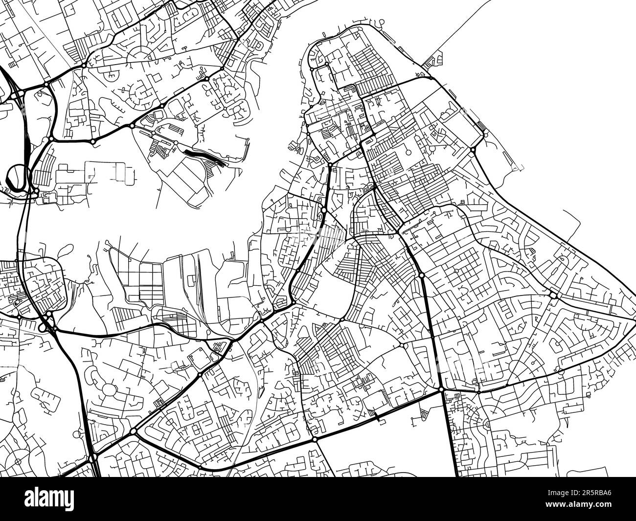 Road map of the city of South Shields in the United Kingdom on a white