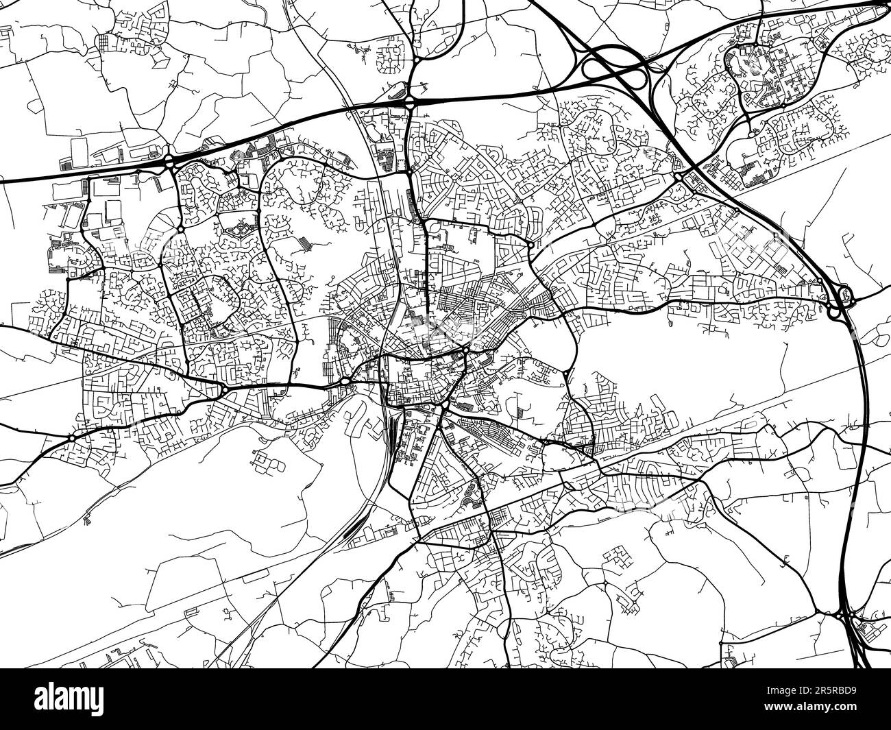 Road map of the city of Warrington in the United Kingdom on a white ...