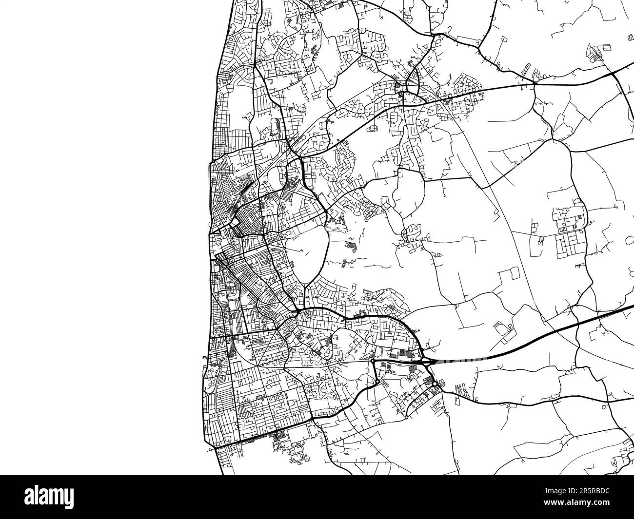 Road map of the city of Blackpool in the United Kingdom on a white