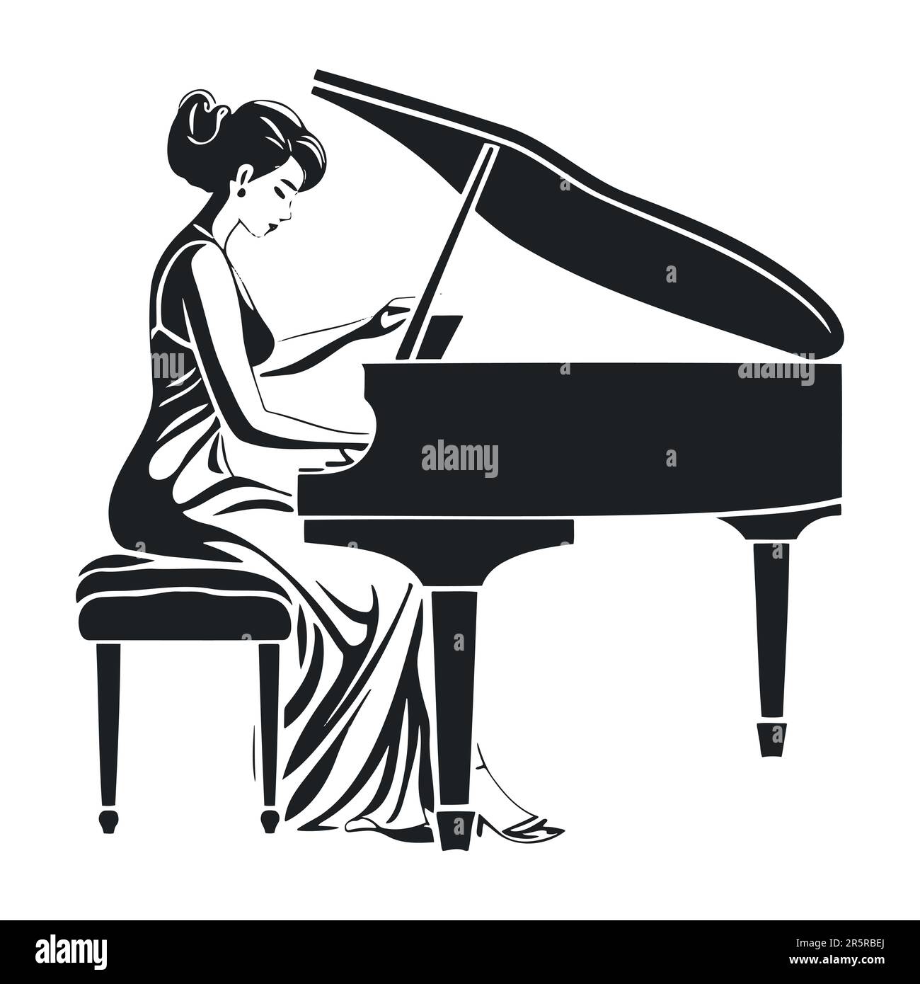 Girl Pianist playing the piano simple black vector silhouette illustration  Stock Vector Image & Art - Alamy