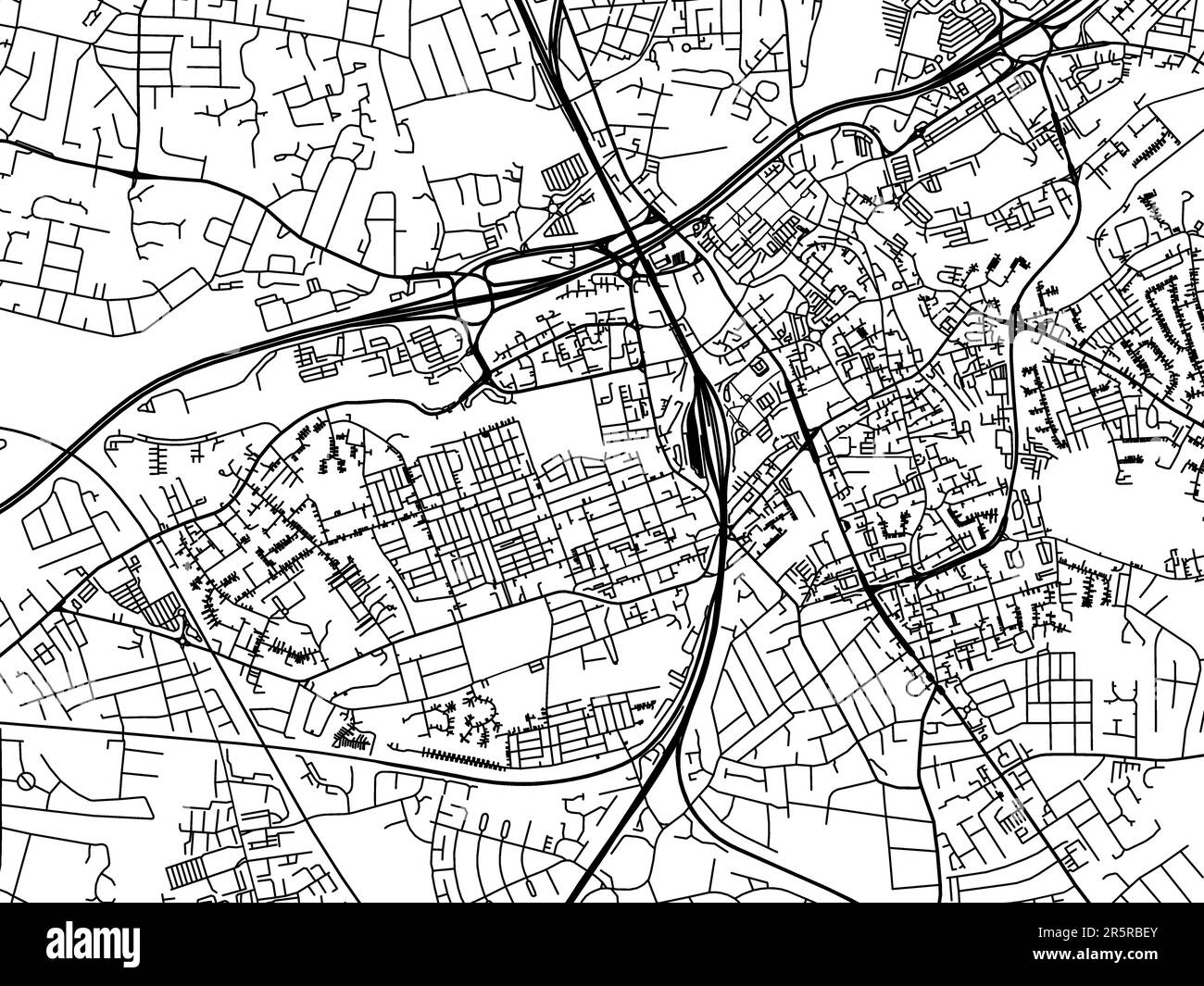 Road map of the city of Stockport in the United Kingdom on a white