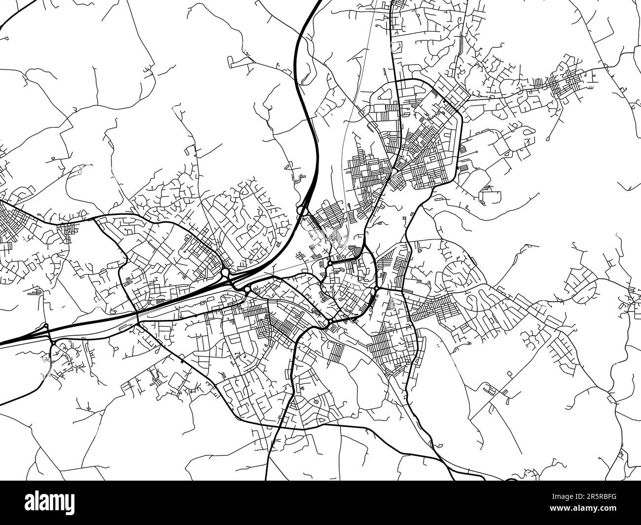 Road map of the city of Burnley in the United Kingdom on a white