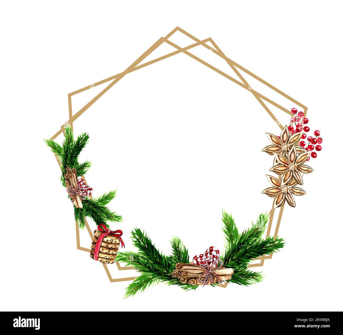 Christmas frame with fir branches Watercolor hand drawn illustration ...