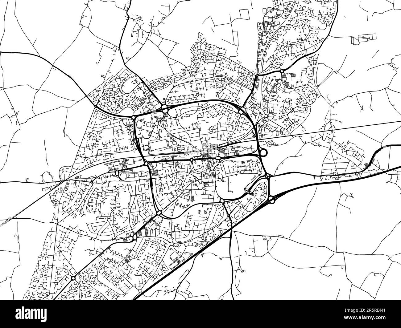 Road map of the city of Basingstoke in the United Kingdom on a white